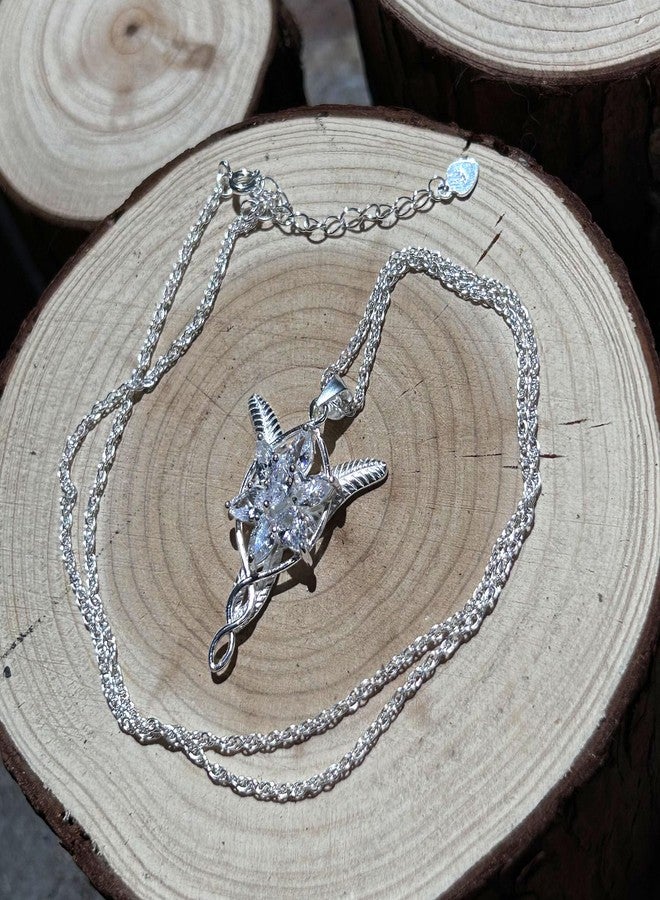 bahamut 925 Sterling Silver LOTR Arwen Evenstar Pendant Necklace with 5A Cubic Zirconia, Princess of the Elves Jewelry for Women (Silver Medium) - Image 4
